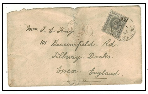SIERRA LEONE - 1923 2d rate cover (faults) to UK used at KAMABAI.
