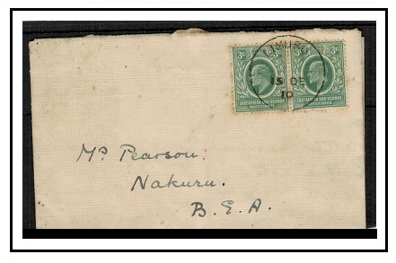 K.U.T. - 1910 6c rate cover used locally to Nakuru cancelled by 