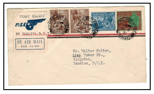 TRINIDAD AND TOBAGO - 1931 first flight cover to Jamaica.
