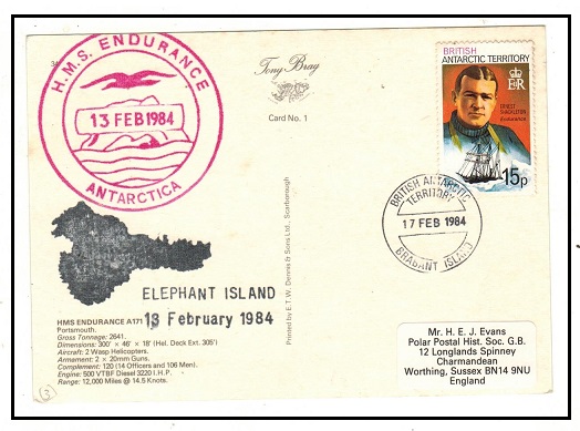 BR.ANTARCTIC TERRITORY - 1984 15p rate postcard use to UK used at BRABANT ISLAND.