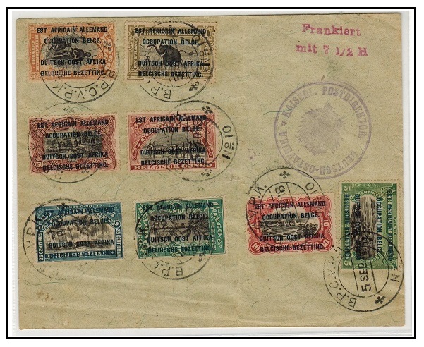 TANGANYIKA - 1918 multi franked cover used at B.P.C.V.K./No.10 with FRANKIERT MIT 7 1/2h h/s.