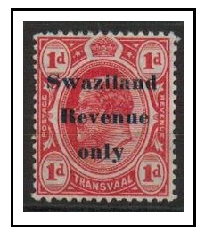 SWAZILAND - 1909 1d red of Transvaal (SG 174) mint overprinted SWAZILAND REVENUE ONLY.