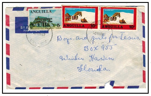 ANGUILLA - 1969 25c rate cover to USA with scarce 5c 