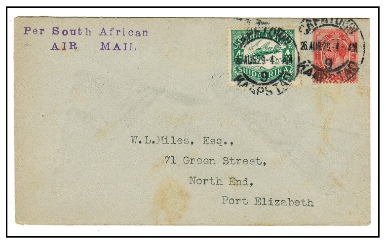 SOUTH AFRICA - 1929 first flight cover to Port Elizabeth.