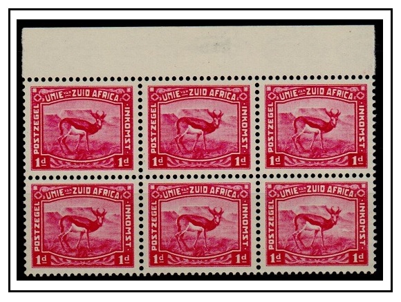 SOUTH AFRICA - 1926 1d rose-red mint block of 6 Harrison ESSAY of 