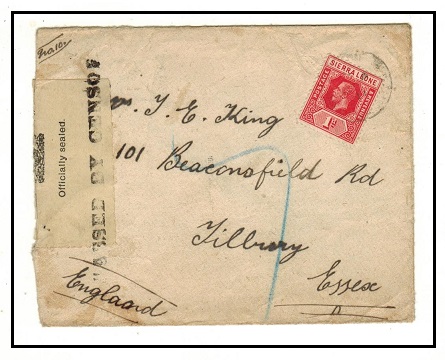 SIERRA LEONE - 1917 1d rate OFFICIALLY SEALED and PASSED BY CENSOR cover to UK.