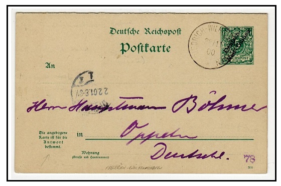 NEW GUINEA - 1898 5pfg+5pfg green PSRC to Germany used at FRIEDRICH WILHELMSHAFEN.  H&G 3.