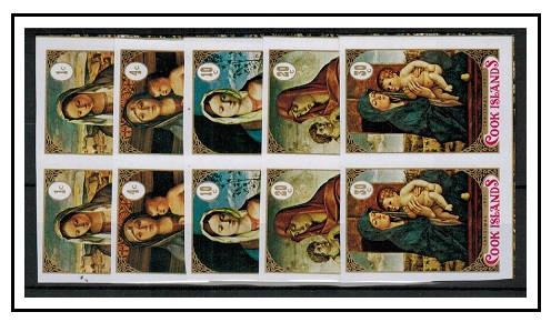 COOK ISLANDS - 1971 Christmas set of 5 in IMPERFORATE PLATE PROOF pairs.  SG 365-69