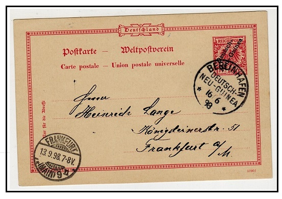 NEW GUINEA - 1898 10pfg red PSC to Germany used at BERLINHAFEN.  H&G 2.
