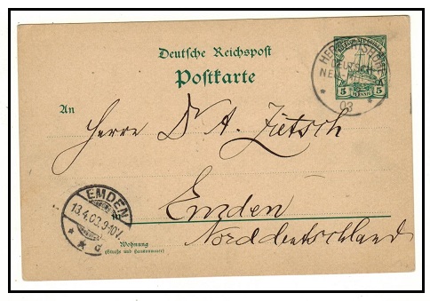NEW GUINEA - 1900 5pfg green PSC to Germany used at HERBERTSHOHE.  H&G 8.