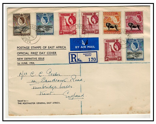 K.U.T. - 1954 first day cover to 1/- used at NANYUKI.
