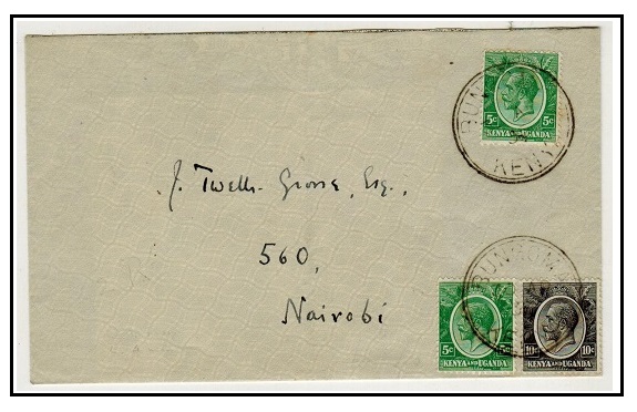 K.U.T. - 1935 20c rate local cover used at BUNGOMA.