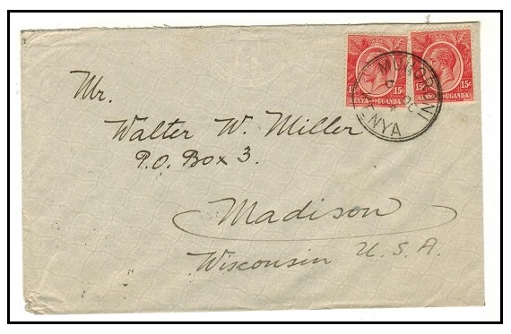 K.U.T. - 1934 30c rate cover to USA used at MUHORONI.