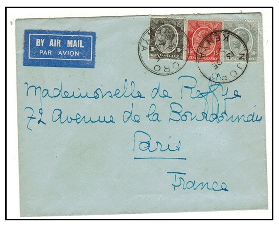 K.U.T. - 1934 75c rate cover to France used at NJORO.