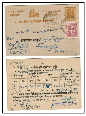 INDIA - 1904 1/4a yellow brown PSC uprated locally on pre-printed 