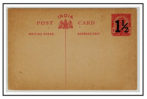 INDIA - 1921 1 1/2a on 1a carmine PSC unused.  H&G 26.