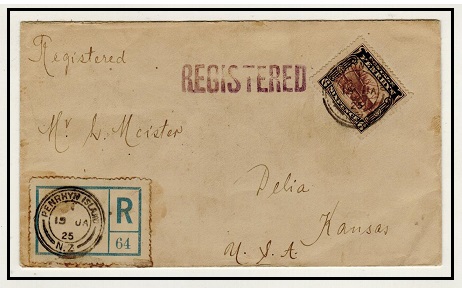 PENRHYN - 1925 6d registered cover to USA.