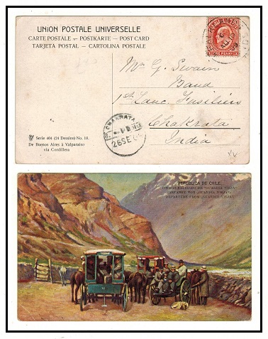 FALKLAND ISLANDS - 1909 1d rate postcard use to India.