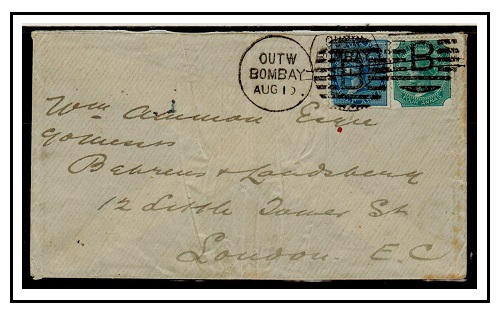 INDIA - 1884 4 1/2a rate cover to UK used at OUTW/BOMBAY.
