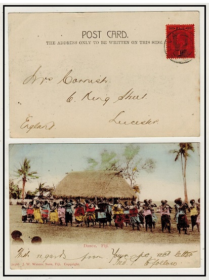 FIJI - 1904 1d rate postcard use to UK used at SUVA.