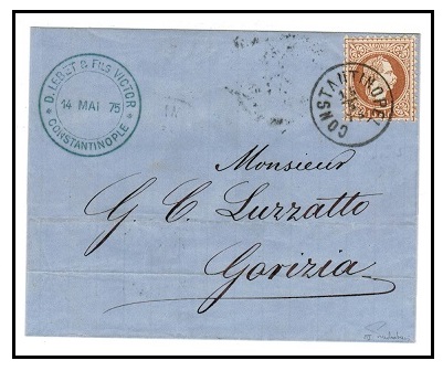 BRITISH LEVANT - 1874 15 sld rate outer wrapper to Italy used at CONSTANTINOPLE.
