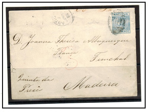 ANTIGUA - 1882 4d (blue) rate cover to Madeira.