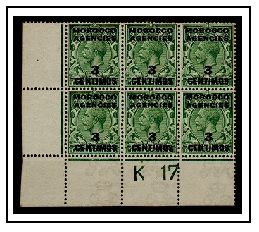 MOROCCO AGENCIES - 1914 3c on 1/2d green mint 