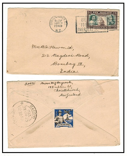 NEW ZEALAND - 1940 2d rate cover to India with 