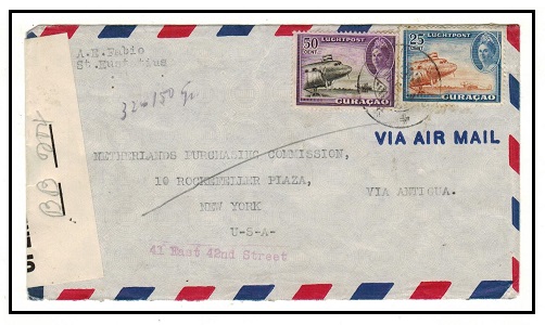 ST.KITTS - 1944 cover from Curacao to USA with St.Kitts 