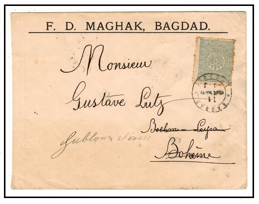 IRAQ - 1894 1p rate commercial cover to Germany with Turkish adhesive used at BAGDAD.