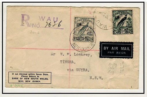 NEW GUINEA - 1938 8d rate registered cover to Australia used at WAU.