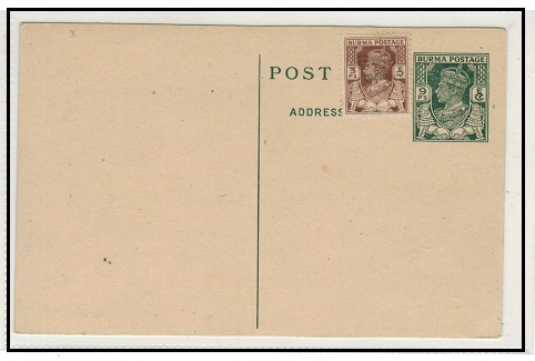 BURMA - 1946 9ps green PSC uprated officially with additional 3ps in unused condition.  H&G 8.