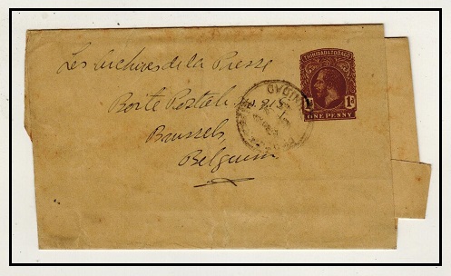 TRINIDAD AND TOBAGO - 1924 1d brown postal stationery wrapper to Belgium.  H&G 3.