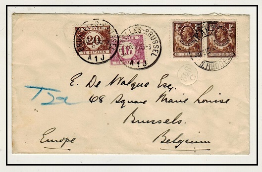 NORTHERN RHODESIA - 1935 2d rate underpaid cover to Belgium used at NKANA with postage dues added.