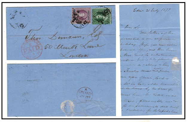 GRENADA - 1877 1/1d rate entire to UK with 