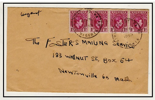 NIGERIA - 1953 4d rate cover to USA used at STRACHAN ST PA EB.