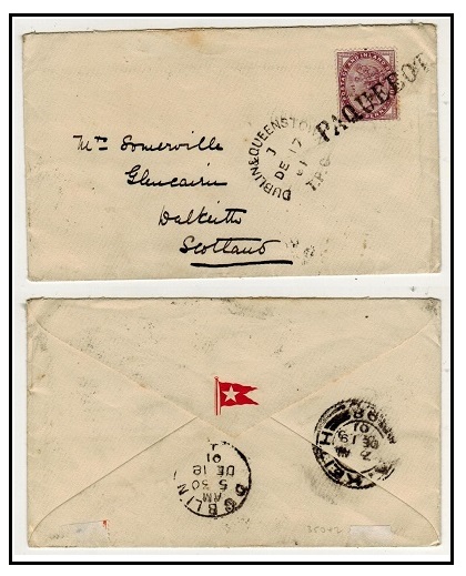 IRELAND - 1901 1d rate cover to Scotland struck PAQUEBOT with DUBLIN & QUEENSLAND/TPO strike.