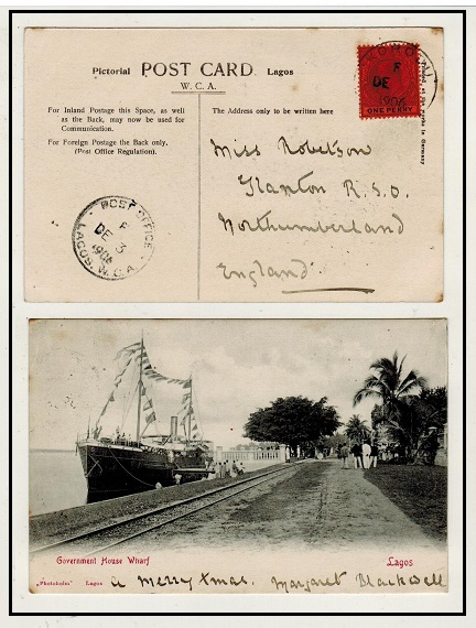 LAGOS - 1906 1d rate postcard use to UK used at IKORODU.