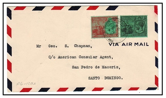TRINIDAD AND TOBAGO - 1931 1/6d rate first flight cover to Santo Dominico.