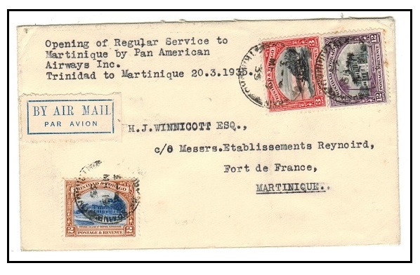 TRINIDAD AND TOBAGO - 1935 17c rate first flight cover to Martinique.