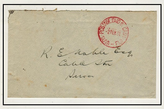 FIJI - 1931 local stampless cover cancelled by red 