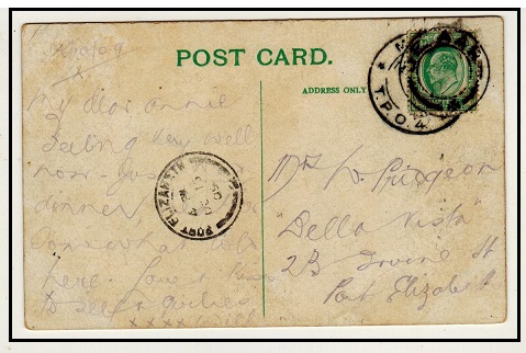 CAPE OF GOOD HOPE - 1909 1/2d rate postcard use at MIDLAND/TPO 4 with stamp added in transit.
