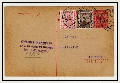 EGYPT - 1913 4m red uprated PSC to Belgium used at PORT SAID.  H&G 21.