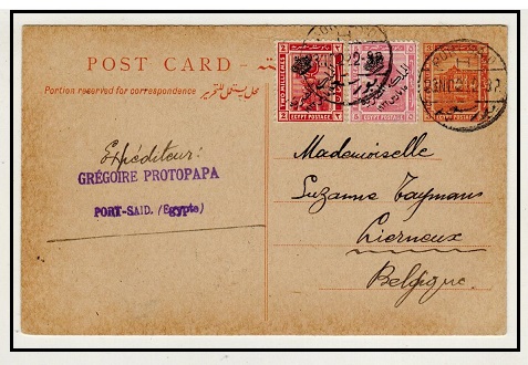 EGYPT - 1917 3m orange uprated PSC to Belgium used at POST SAID.  H&G 25.