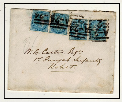 INDIA - 1880 (circa) 1/2a blue (x4) on cover to Kohat tied by 