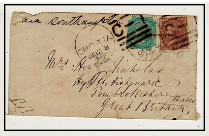 INDIA - 1877 1a+4a on cover to UK cancelled 