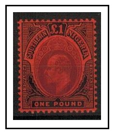 SOUTHERN NIGERIA - 1909 £1 purple and black on red fine mint.  SG 44.
