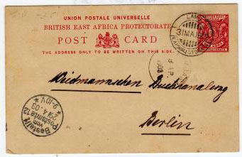 BRITISH EAST AFRICA - 1896 1a PSC used from LAMU.  H&G 8.