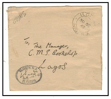 NIGERIA - 1947 stampless cover to Lagos marked 