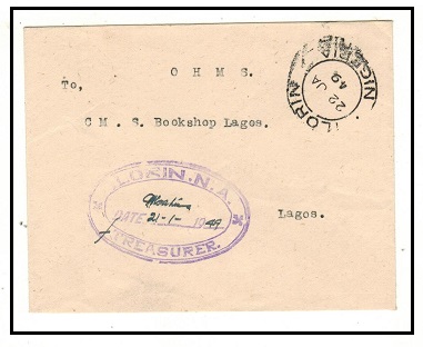 NIGERIA - 1949 stampless cover to Lagos headed 